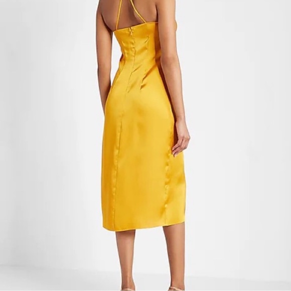 Express Golden Yellow Midi Twist Slip Dress - Picture 2 of 8